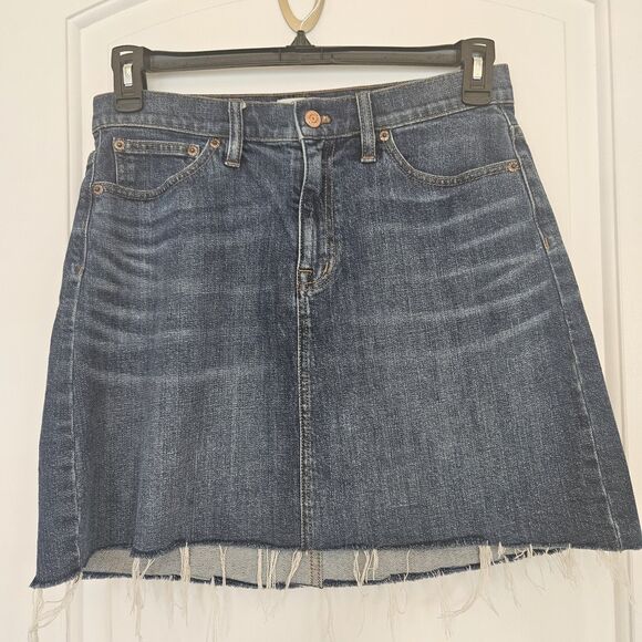 J. Crew Raw Hem Blue Jean/Denim Skirt in medium wash‎ size 28 Grunge  Hippie - Picture 1 of 8